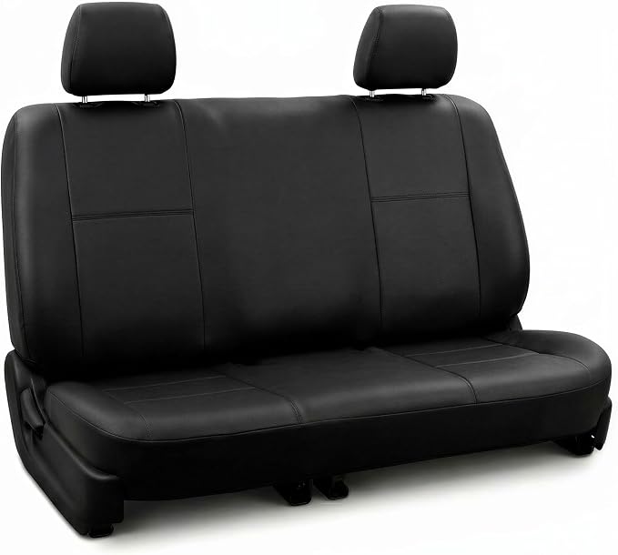 FH Group Classic PU Leather Split Bench Car Seat Cover – Universal Fit for Cars Trucks & SUVs (Black)