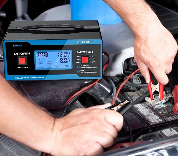 AUTOUTLET Upgraded 8 Volt Battery Charger for Golf Cart Automotive Battery Charger and Maintainer 0-14A with Cable Clamps for 6/8/12/14/16/24V Lead-Acid Batteries