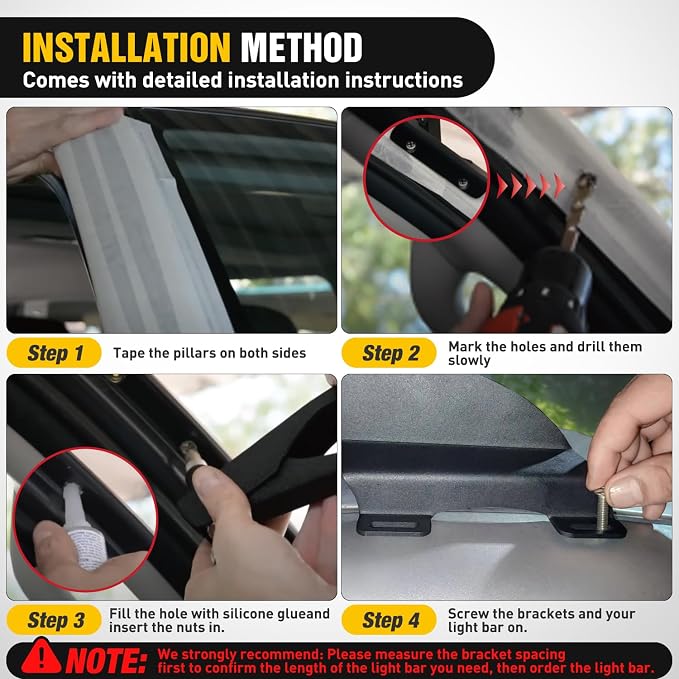 Nilight 52 inch Curved LED Light Bar Bracket Mounting Upper Windshield Roof Cab Brackets for Dodge RAM 1500 4th Gen 2009-2018, 1500 Classic 2019-2024 and RAM 2500 3500 2010-2018