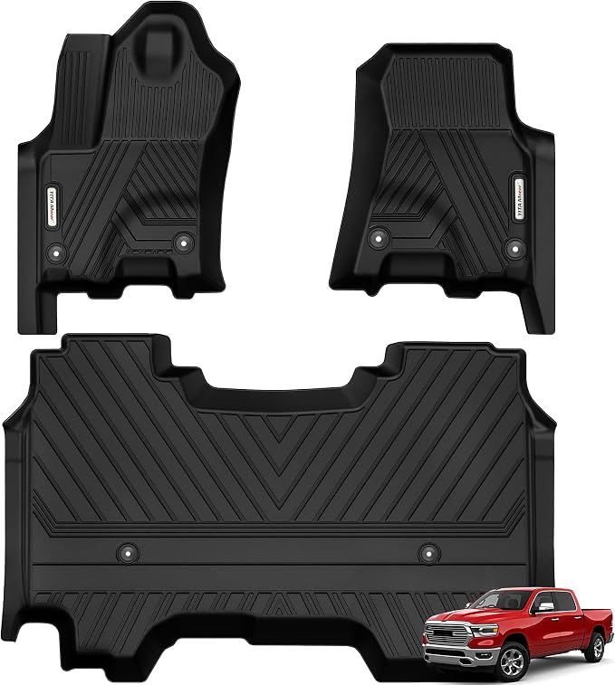 YITAMOTOR Floor Mats Fit for 2025-2026 RAM 1500 Crew Cab w/o Rear Under-Seat Storage Bucket Seat, All Weather TPE Custom Fit Waterproof Floor Liners for RAM 1500 Accessories 1st & 2nd Row, Black | w/o Rear Under-Seat Storage|Bucket Seat| All Weather TP...