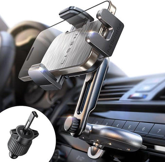 LISEN CD Slot Phone Mount for Car, Adjustable CD Phone Holder for Car Phone Mount for iPhone Ultra Sturdy Vent Cell Phone Holder Mount for iPhone 16 Pro Max Plus Accessories (Silver) s