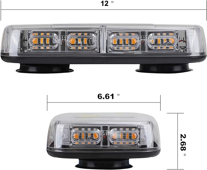 ASPL 2pcs 48LED Roof Top Strobe Lights, High Visibility Emergency Safety Warning LED Mini Strobe Light bar with Magnetic Base for 12-24V Snow Plow, Trucks, Construction Vehicles (Amber)