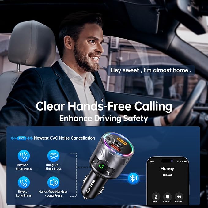 Syncwire Bluetooth 5.4 FM Transmitter for Car, 38W PD&QC3.0 Dual USB Charging Bluetooth Car Adapter Microphone & Bass Sound MP3 Music Player FM Kit with Hands-Free Calling | QC3.0 dual USB fast charging. Built-in mic for clear hands-free calling. Deep ...