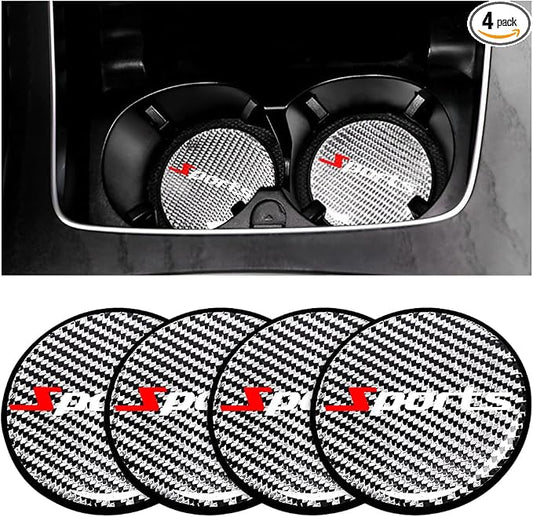 BESULEN Car Cup Holder Coaster, 4 PCS Carbon Fiber Non-Slip Embedded Coasters, Universal 2.75 Inch Cup Holder Insert Coaster Pad, Sports Racing Durable Drink Mat, Car Interior Accessories