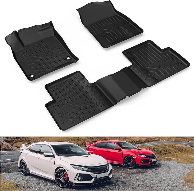 Kiwi Master Floor Mats for 2016-2021 Honda Civic | Custom Fit All Weather Car Mats, Heavy Duty TPE Floor Liners, Front & Rear 2 Row Set, Black