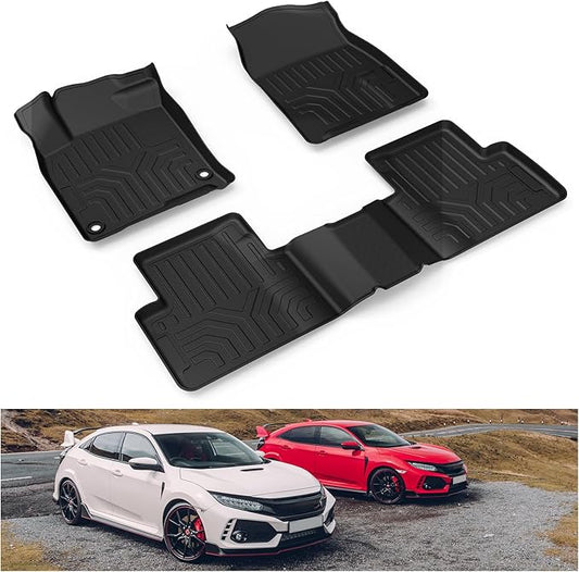 Kiwi Master Floor Mats for 2016-2021 Honda Civic | Custom Fit All Weather Car Mats, Heavy Duty TPE Floor Liners, Front & Rear 2 Row Set, Black