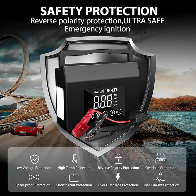 Jump Starter with Air Compressor, 4000A Car Battery Jump Starter(All Gas/8.0L Diesel) with 150PSI Tire Inflator 12V Car Battery Jump Power, Power Bank with LED Light, with Type-C Quick Charge