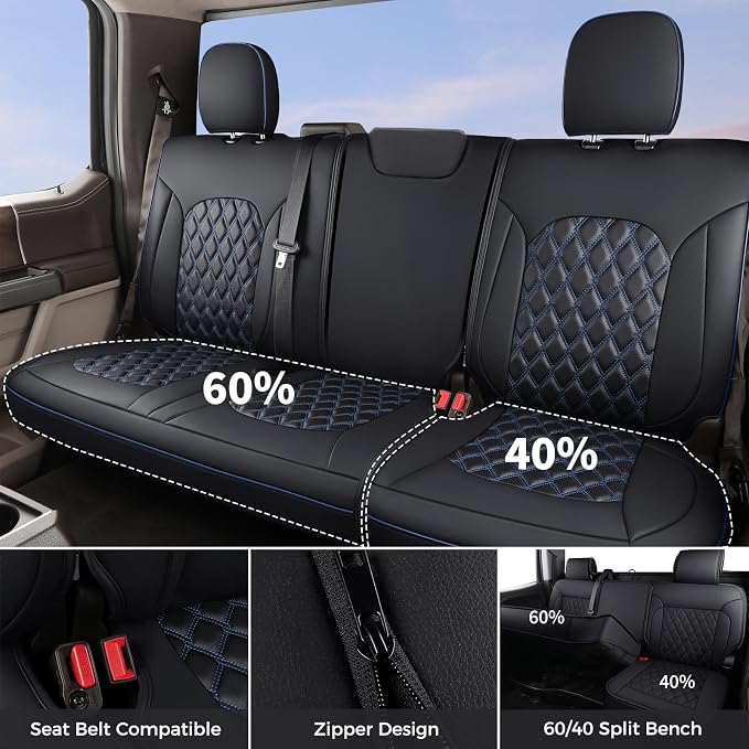 Huidasource Wrangler JL Seat Covers 4 Door, Leather Car Seat Covers Full Set, Custom Seat Cushion Protector Fit for Jeep Wrangler JL 4-Door 2018-2026 Without Rear Cupholder (Full Set/Black&Blue)
