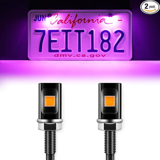 LivTee Super Bright License Plate Light, 12V License Tag Screw Bolt Accessories, Waterproof Black Aluminium Light Holder, Legal for Car Motorcycle Truck RV ATV Bike, Purple(2PCS)