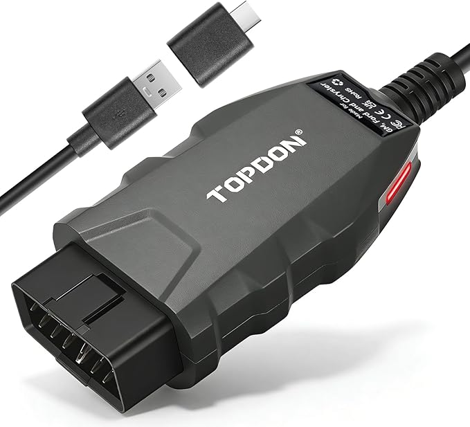 TOPDON 3-in-1 High-Speed USB OBD2 Adapter for FORScan, RLink X3 | Enhanced J2534 VCI for GM/Ford/Chrysler, J2534 Pass-Thru OEM Functions and Diagnostic Tool, for J2534/CAN FD