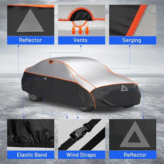 Favoto Hail Protector Car Cover Waterproof Sedan Car Cover | Hail Snow Rain Protection Padded Outdoor Heavy Duty with Reflective Strips Full Exterior Cover Fit for Sedans up to 194"