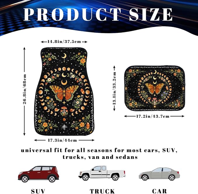 Bear Car Floor Mats Set of 4 Mountain Sunset Forest Silhouette Rustic Automotive Foot Mats Rugs Carpet for Car Non-Slip Auto Car Accessories Universal Fit Car Accessories for Truck