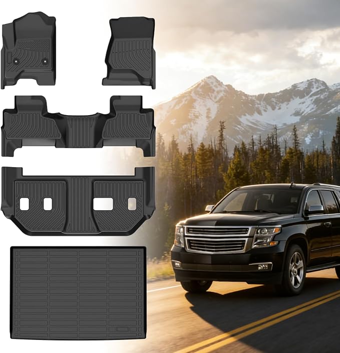 Floor Mats for Chevy Suburban 2015-2020,for GMC Yukon XL(with2nd Row Bench) | 7 seats, 1st & 2nd & 3rd Row &Cargo Mat, TPE Non-Slip Waterproof Summer Winter Chevrolet Suburban Car Accessories