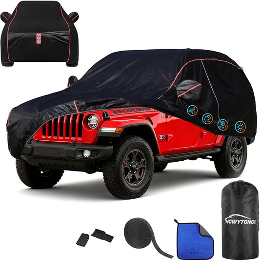 Car Cover Waterproof All Weather 8-Point Fastening for Wrangler 2006-25 | All-Around Wind-Resistant Fastening, 120s Quick Setup, 600D Oxford Fabric, All-Weather Protection