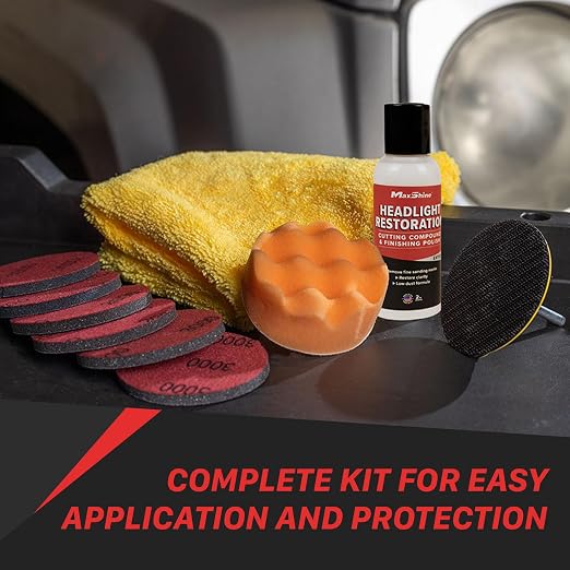 Maxshine Headlight Restoration Kit (MHL01) – Restores Headlight Clarity, Removes Oxidation, Yellowing, and Scratches – Improve Light Output and Night Visibility – DIY Headlight Cleaner – Made in USA