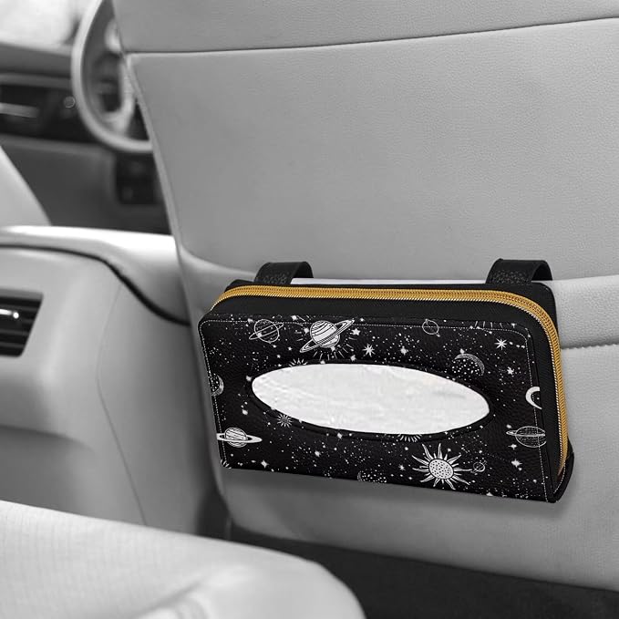 Space Planet Car Sun Visor Tissue Box Holder PU Leather Car Visor Accessories Automotive Visor Tissue Holder