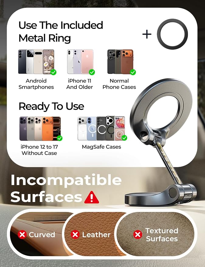 LISEN for MagSafe Car Mount for iPhone 17 Pro Max [24 Strong Magnets] Magnetic Phone Holder for Car Dashboard Magnet Phone Mount Car Cell Phone Holder for iPhone 17 Pro Max 16 15 14 13, Carbon Fiber