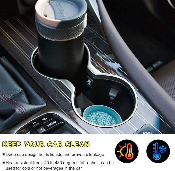 Ohleats 2 PCS Car Cup Coaster, 2.75 Inch Silicone Non-Slip Auto Cup Holder Insert Coasters, Universal Recessed Drink Cup Mat for Most Vehicles, Interior Decor Car Accessories (Ether)