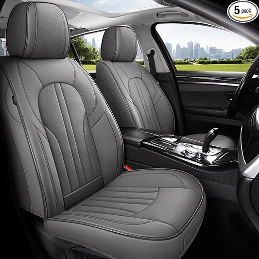 MINGBRON Car Seat Covers Front Seats, Comfortable Leather Car Seat Covers, Waterproof Front Seat Covers for Cars, Luxury Automotive Seat Protecor Covers for Most Sedans SUV Pick-up Truck (Gray)