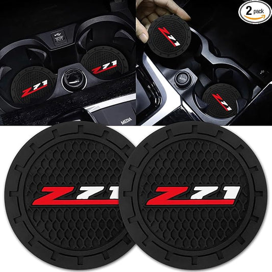 Black Silicone Car Coasters for Chevy Z71 Colorado Silverado Series Non-Slip Car Cup Holder Coasters,Car Interior Accessory for Car Cup Holder 2Pcs 2.75 Inch
