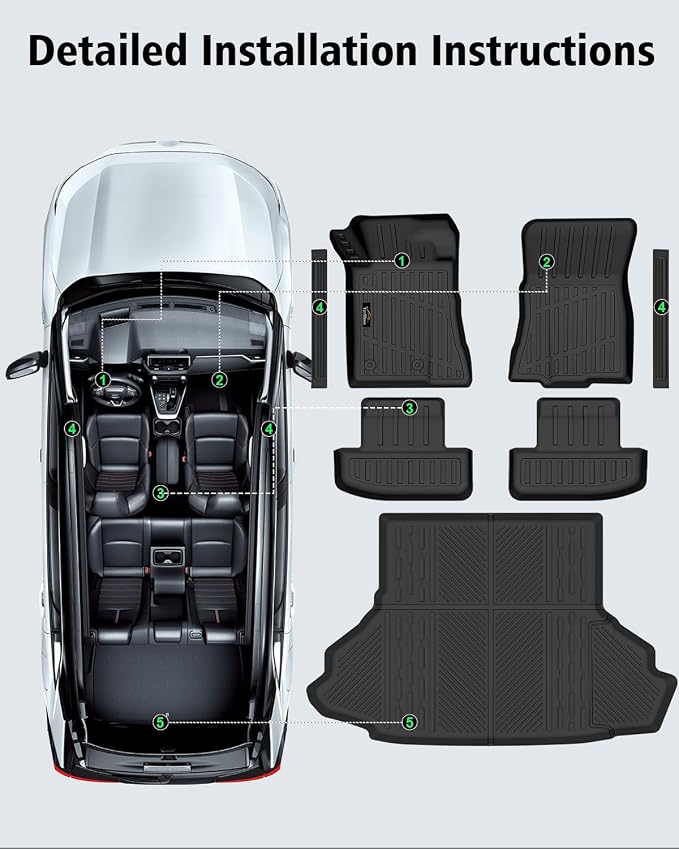 Floor Mats & Cargo Liner Custom Fit for Ford Mustang 2026 2025 2015-2024 (NOT for Mach-E) All Weather TPE Rubber 1st & 2nd Floor Liners Automotive Trunk Mat for Mustang 2025 Accessories, Black