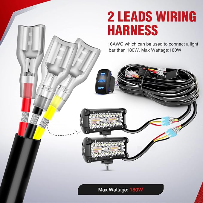Nilight 16AWG Strobe Light Wiring Harness Kit 2 Leads Customized for 6 Modes Amber White Strobe Lights LED Work 12V 40A On Off 8 Pin Switch Modes Changing Memory Reset Function