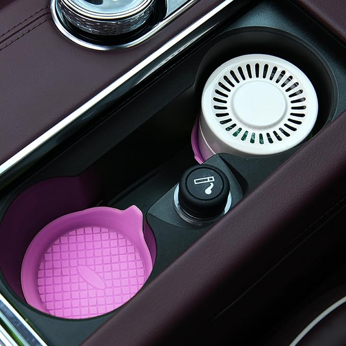 4 Pack Car Cup Coasters, Silicone Insert Recessed Car Cup Holder Coasters, Waterproof Non-Slip Sift-Proof Car Cup Mats, Universal Car Interior Accessories (Pink)