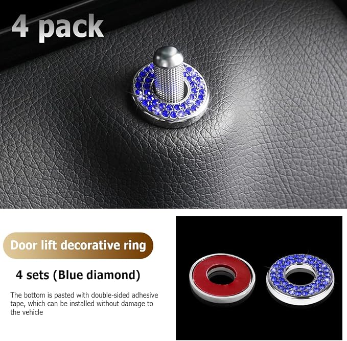 4PCS Bling Inner Car Door Lock Cover Stickers, Rhinestones Pull Rod Bolt Decorations, Crystal Auto Decals for Women Girls, Sparkly Car Door Lock Pin Caps for C Class C200L GLC260 C260L
