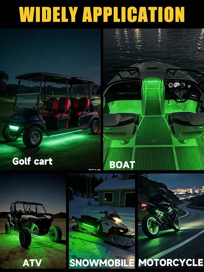 Car LED Strip Lights IP68 Waterproof Cuttable 24inch Green 4 Pcs | 12V Footwell & Underbody Lights, 5050 SMD Beads, Interior & Exterior Light, Fits SUVs, Trucks, Motorcycles, Boats, Golf Carts