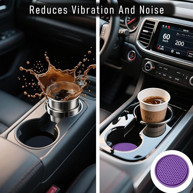 Car Cup Holder Coaster 4 Pack - Non Slip & Shockproof,Flexible PVC Rubber Insert for Car/Truck/SUV/Van (2.75"x0.2") Universal Fit Auto Cup Holders Accessories for Women and Man (Purple)