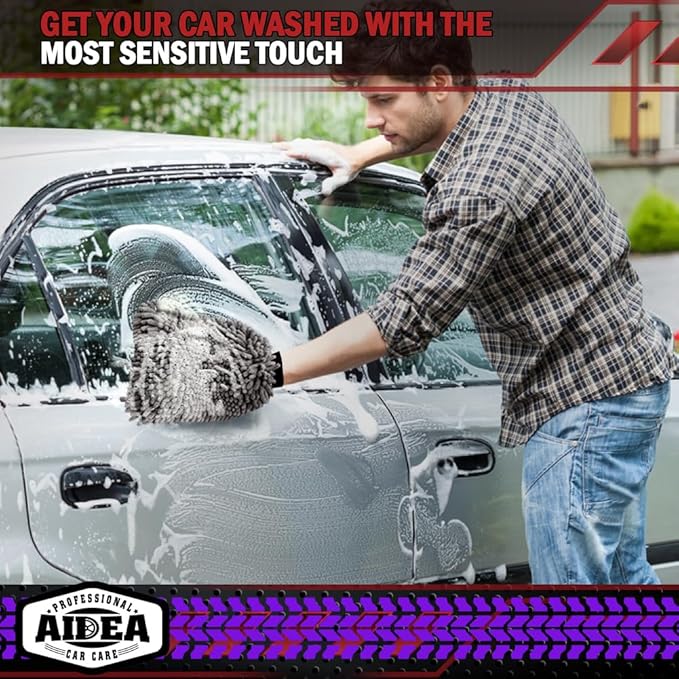 AIDEA Car Wash Mitt Microfiber, 1PK, Car Wash Brush, Grey, 7.12''X10.14'' | Scratch Free Lint Free Premium Chenille Microfiber Mitt, Cleaning Supplies, Regular Size
