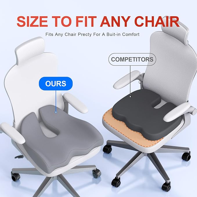 Benazcap X-Large Cooling Memory Foam Seat Cushion, Sciatica Pain Relief | Cool breathable cover, ergonomic cushion for long sitting. Eases sciatica & tailbone pain for office and gaming chairs