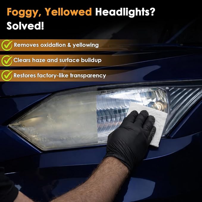 Car Headlight Restoration Kit, 2-Step Headlight Cleaner with Oxidation Removal & Ceramic Coating Wipes, Removes Oxide & Yellowing Restore Clarity, Headlight Polish Restorer Kit