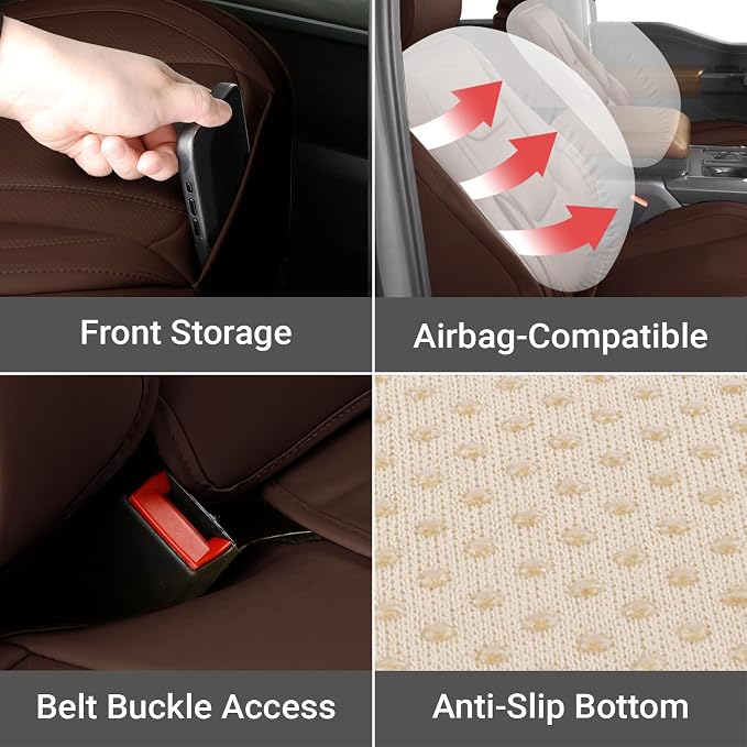 Coverland Custom Truck Car Seat Covers Full Set for [2007-2014 GMC Sierra 2500HD Crew Cab]- Protector Car Seat Cover Water Resistant Leather Memory Form Back Support Seat Cushion [Full Set-Dark Brown]