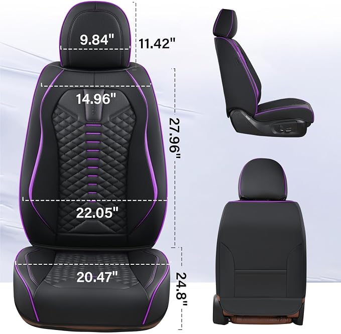 Coverado Leather Seat Covers, Car Seat Covers Full Set, Nappa Leather Seat Covers for Cars, Car Seat Protectors Waterproof, 5 Seats Black&Purple Automotive Seat Covers Fit for Most Cars Trucks