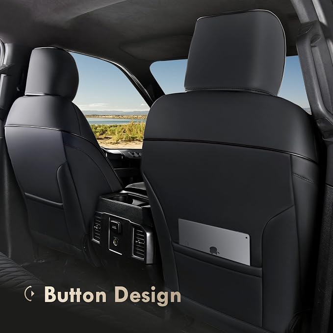 Coverado Leather Seat Cover, Custom Fit for Ford F150 Seat Covers, Ford F150 Truck Seat Covers Waterproof Fit for 2015-2026 F150 & 2017-2025 F250 F350 F450 Black - Front Pair