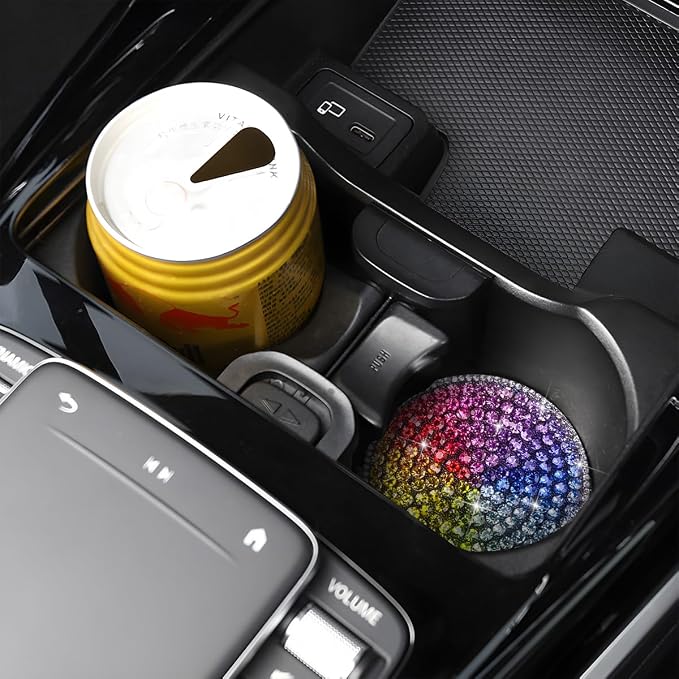 Bling Car Cup Holder Coaster, 2PCS 2.75 Inch Crystal Rhinestone Anti Slip Vehicle Drink Cup Mat for Women Girls, Auto Interior Embedded in Ornaments. Universal for SUV RV Truck (Sector)