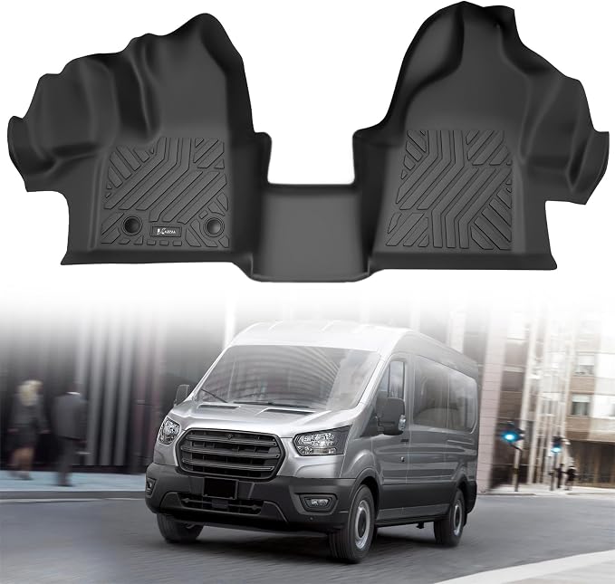 KARPAL Floor Mats for 2015-2021 Ford Transit 150/250/350/350HD w/Carpet Flooring (No Fit Transit Connect), Custom Fit TPE All Weather Ford Transit Accessories Front Floor Liner