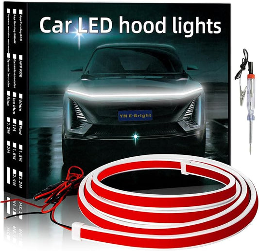 YM E-Bright Led Hood Light Strip Flexible Waterproof Dynamic Scan Start Up Hoodbeam Kit DRL Daytime Running Lights Exterior Led Lights for Cars, Truck, SUV, 12V White 240CM/94inch, 1 Set