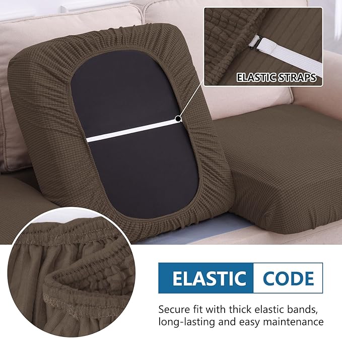 hyha Waterproof Couch Cushion Covers, Sectional Sofa Cushion Slipcovers L Shape, Thick Stretch Jacquard Fabric, Washable Chaise Lounge Cover with Elastic Bottom (1 Piece for Chaise, Coffee)