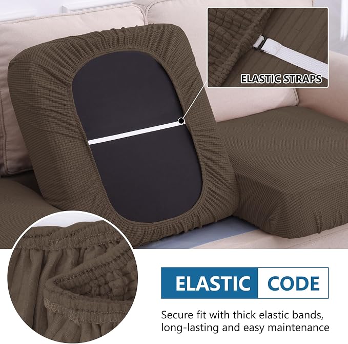 hyha Waterproof Couch Cushion Covers for Pets, Non Slip Sofa Cover for Dogs Washable, Soft Thick Stretch Jacquard Fabric, Sofa Slipcovers with Elastic Bottom (1 Piece for Backrest M, Coffee)
