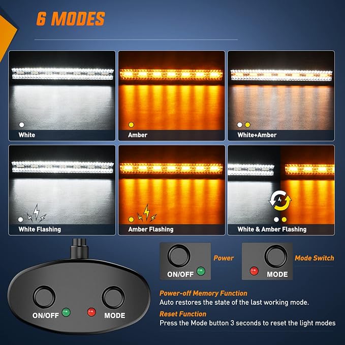 Nilight 20Inch 420W LED Light Bar 2PCS 4Inch 60W Light Pods Amber White Strobe 6 Modes Memory Function Reset Function Off Road Truck with 16AWG Wiring Harness Kit-3 Lead