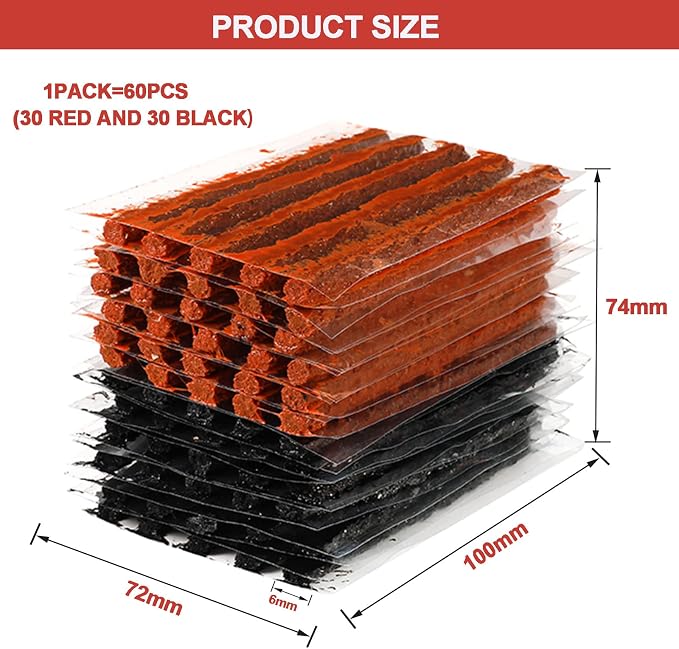 60 Pcs Tire Repair Plugs, Tire Repair Gum for Tubeless Puncture,Tires Strings Rubber Plug Tool for Car, RV, SUV, ATV, Motorcycle, Truck,Tractor
