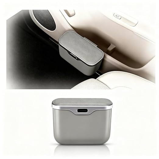 Car Trash Can with Lid - Leakproof Mini Garbage Bin for Door or Seatback,Premium ABS Auto Organizer,Space-Saving Car Garbage Can for Commuters,Families and Pet Owners,Fit for SUV,Sedan,Truck (Grey)