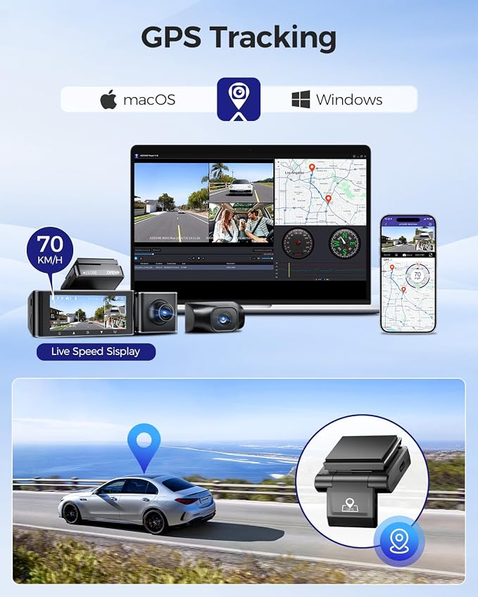 AZDOME M550 Max 4K 3 Channel Dash Cam, Dual STARVIS 2 Sensors, 4K+2.5K+1080P Front and Rear Inside Triple Car Camera, Built-in WiFi GPS, 64GB Card Included, IR Night Vision, for Cars Trucks SUV RVs