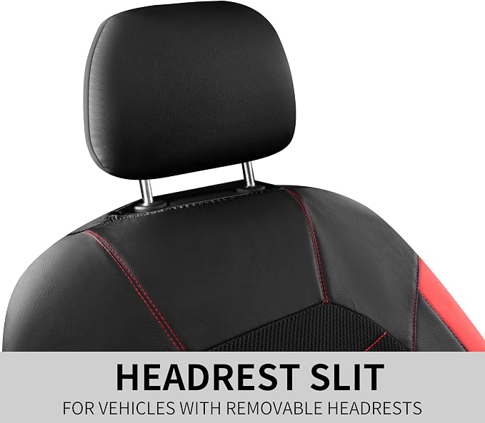 HChengkikz Front Car Seat Cover, Breathable and Sporty (Black + Red) | Leather, Universal Fit for Most SUVs, Cars, Sedans, Trucks, Airbag Compatible, Easy to Install
