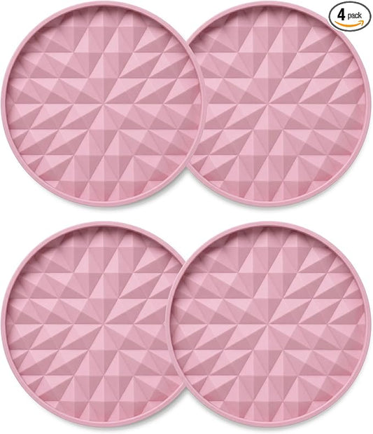 Car Coasters Silicone[4 Pack] 2.75in Universal Mats Non-Slip, Embedded Interior Car Accessories, Car Cup Holders Insert Coasters Decor，Soft Pink