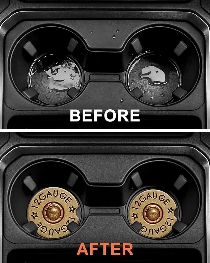 Swooflia Car Coasters for Men - 12 Gauge Bullet Shaped Ceramic Car Cupholder Coaster Cool Absorbent Mat Coaster with Cork Base 2 Pack Automotive Cup Holder Accessories New Driver Gifts
