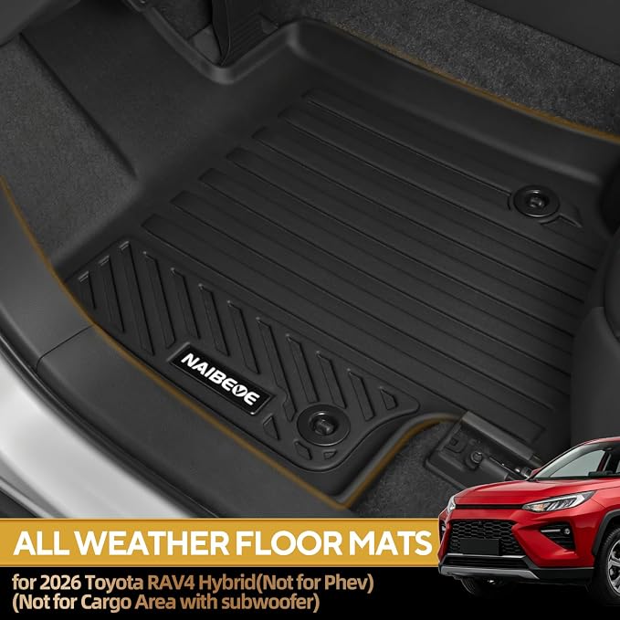 Naibeve Floor Mats for 2026 Toyota RAV4 Hybrid | All Weather Floor Mats, Cargo Mat, Backrest Mats, Not for Phev, （Need to cut for Cargo Area with subwoofer） accessories