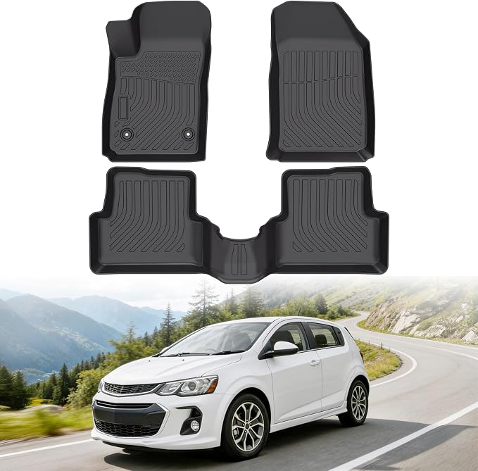 Floor Mats for Chevrolet Chevy Sonic 2012-2020 | Heavy Duty TPE All Weather Protection, Waterproof Non-Slip Black Car Liners (Two-Row Floor Mats)